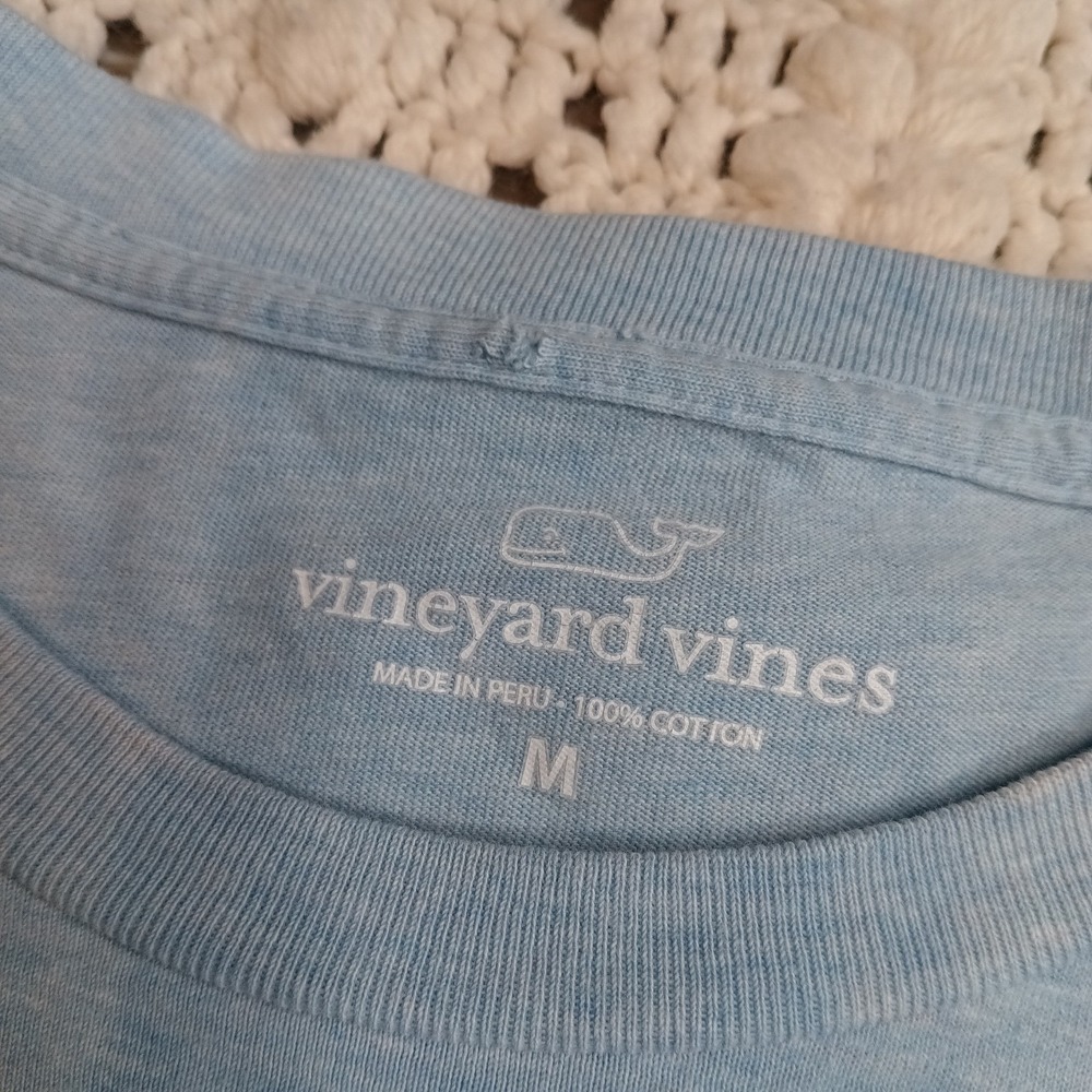 Vineyard Vines Men M Snowflake Whale Pocket Blue Logo Backhit Spellout Long Sl - Picture 8 of 10